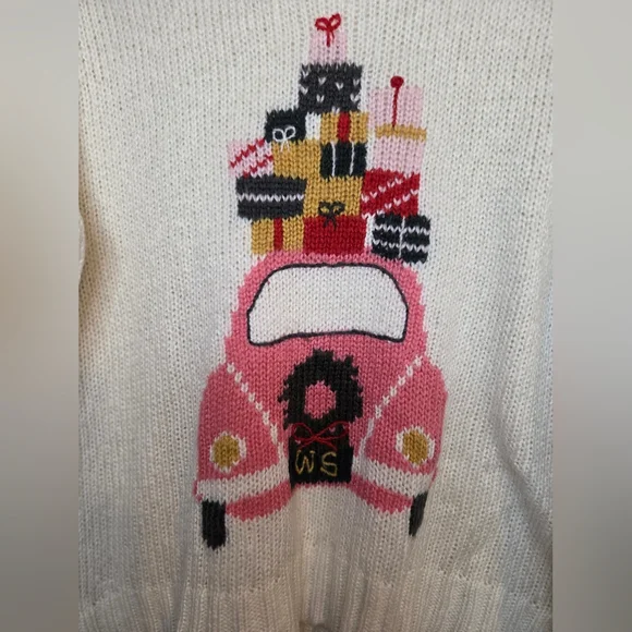 Wooden Ships White Sweater with Pink Car and Gifts Design - Picture 4 of 8